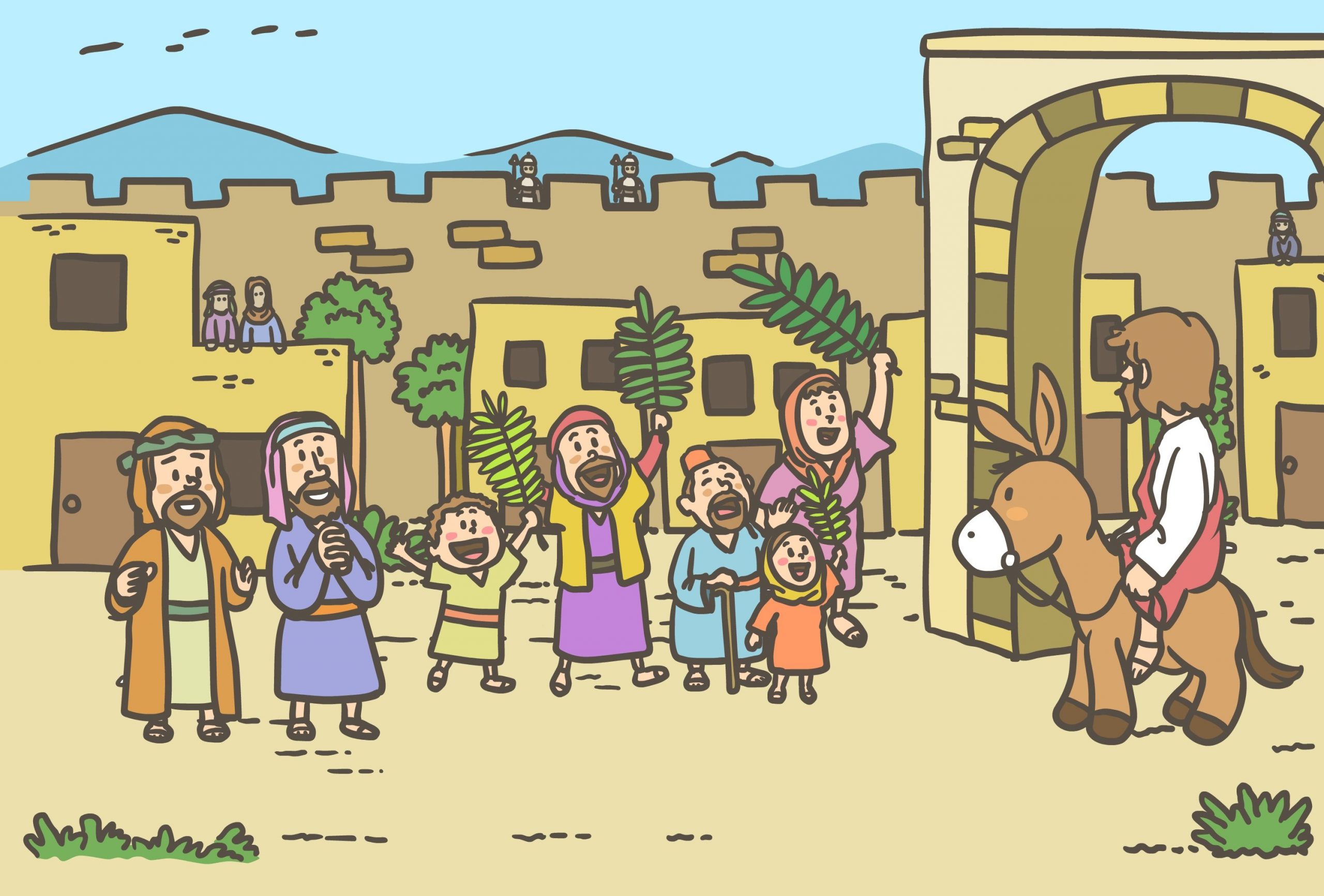 Palm Sunday - Jesus entering Jerusalem on a donkey