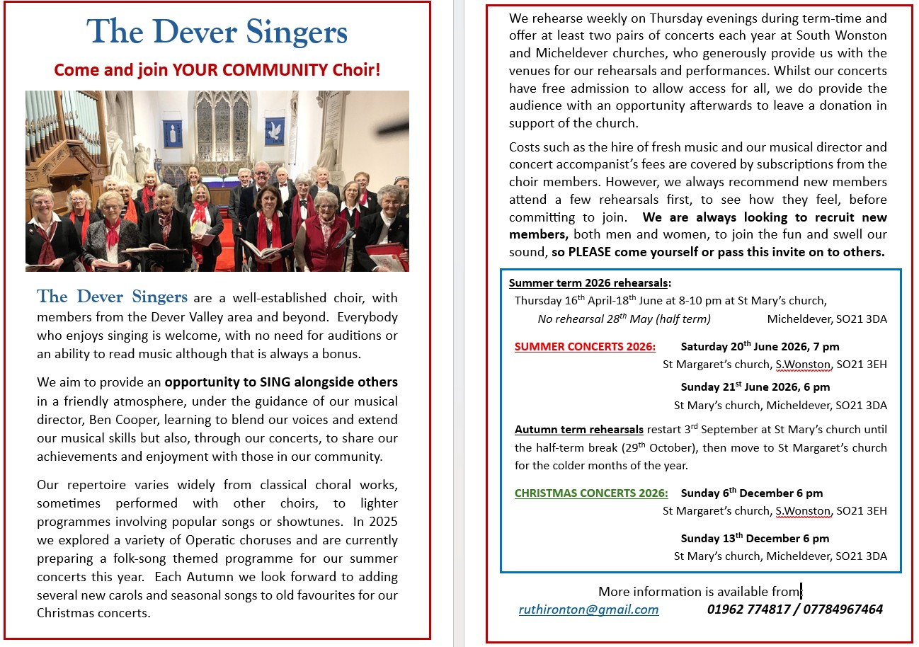 Dever Singers Recruitment Poster 2026